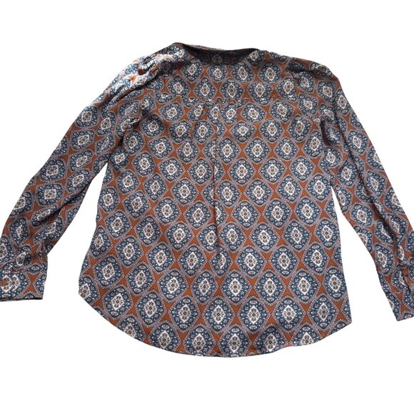 Bohme Womens Size S Long Sleeve Button-Down Shirt Geometric Print Blue & Rust - Picture 2 of 6